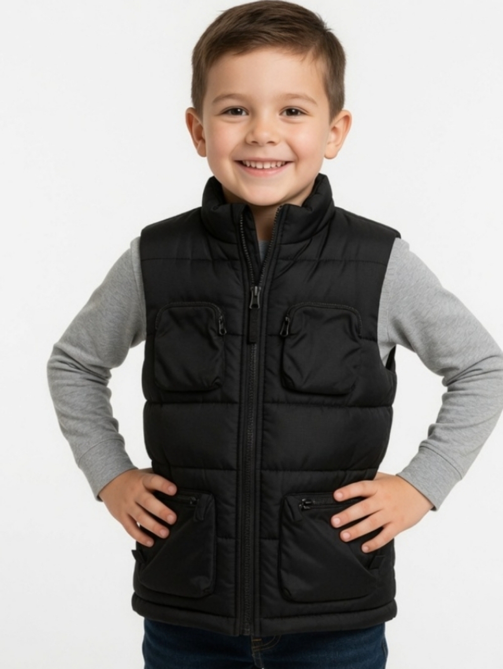 Old Navy Boys Black Tactical Puffer Vest with Pockets (SIZE:12)